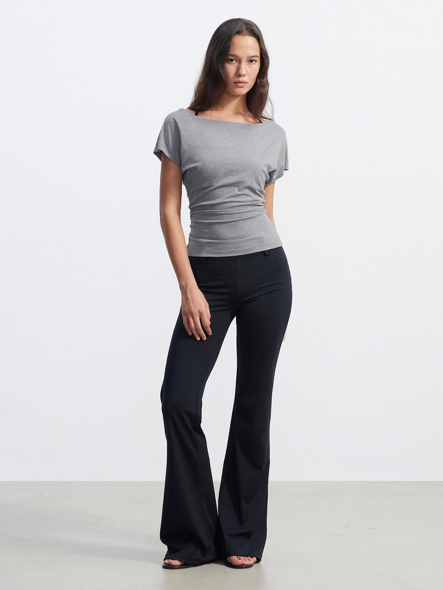 AFTADAWN Layered Ruched Asymmetrical Shoulder Women&