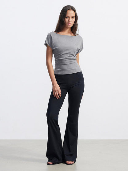 AFTADAWN Layered Ruched Asymmetrical Shoulder Women&