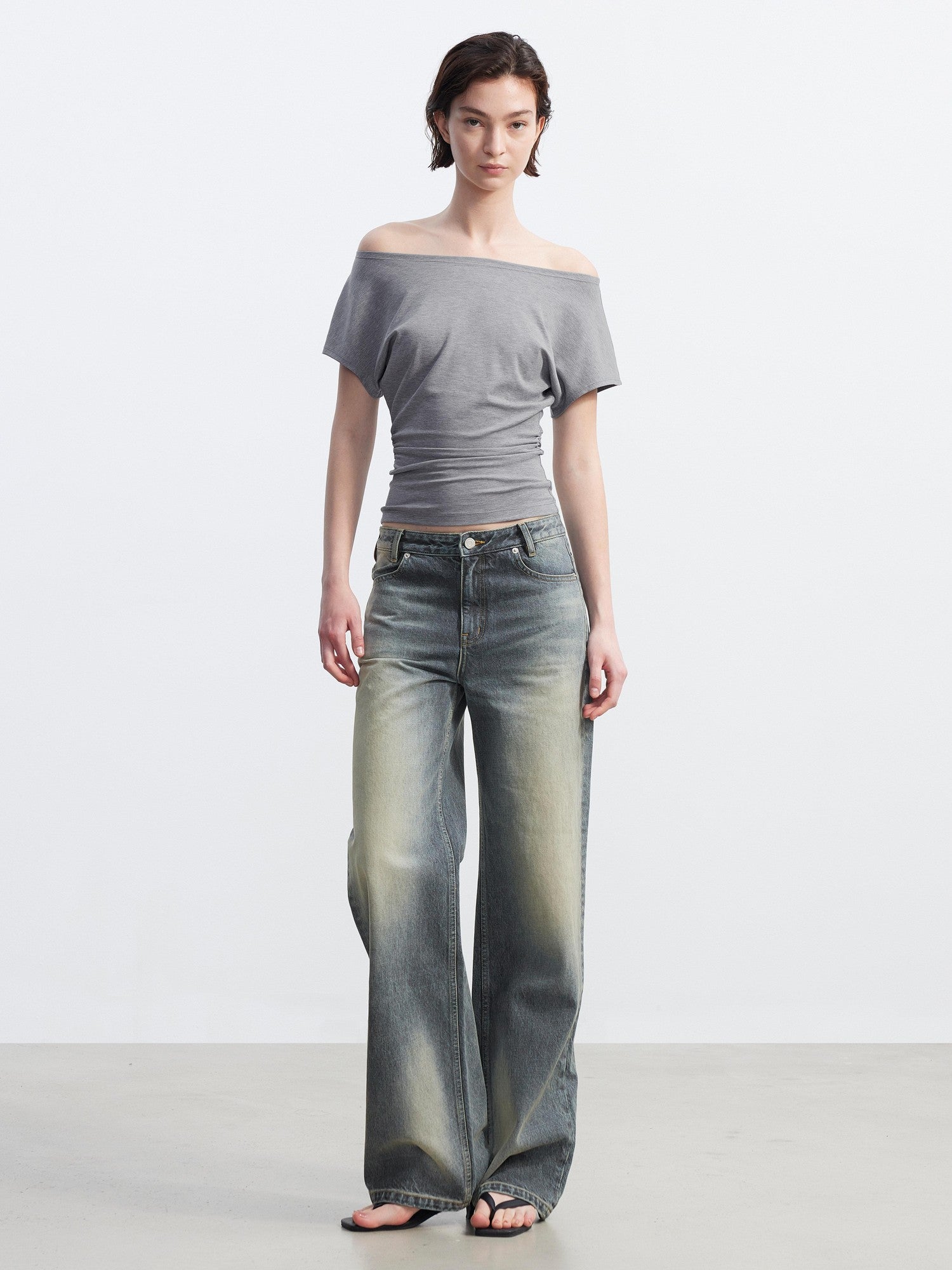 AFTADAWN Layered Ruched Asymmetrical Shoulder Women&