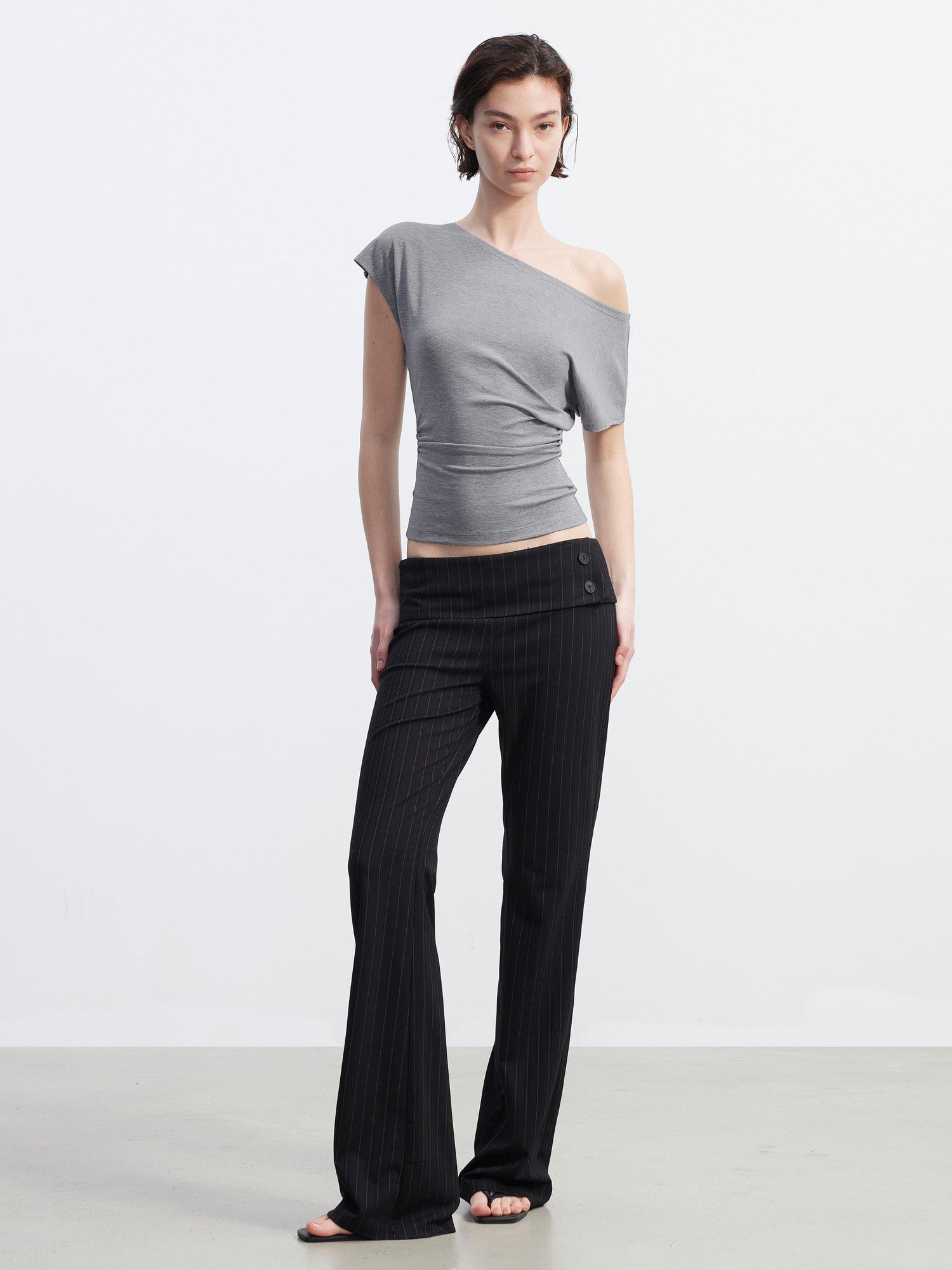 AFTADAWN Layered Ruched Asymmetrical Shoulder Women&