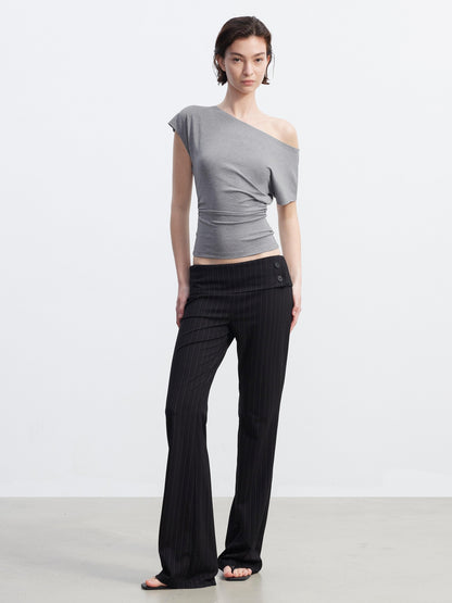 AFTADAWN Layered Ruched Asymmetrical Shoulder Women&