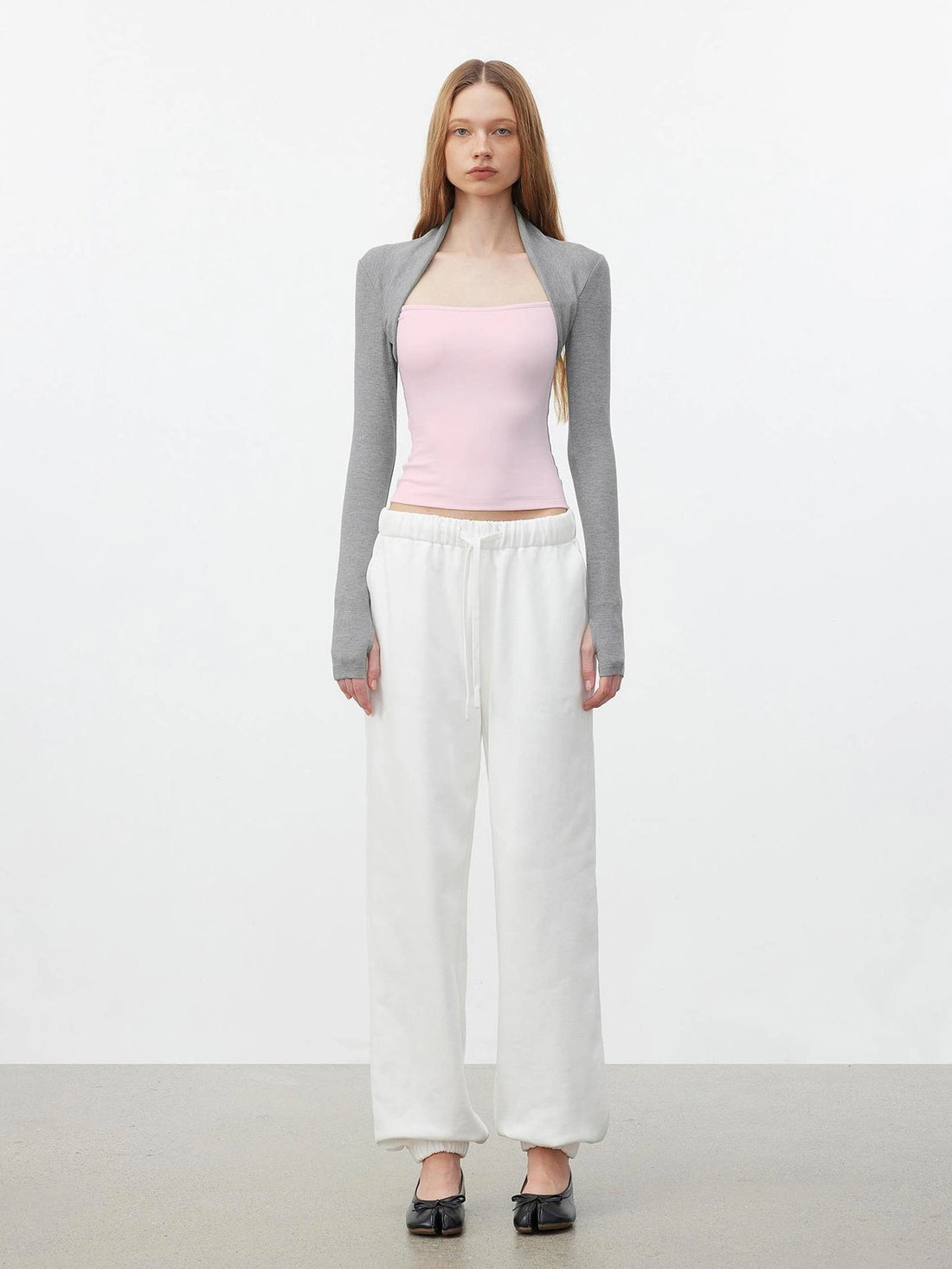 AFTADAWN Layered Sleeve Mock Two Tone Stretch Top T-shirt