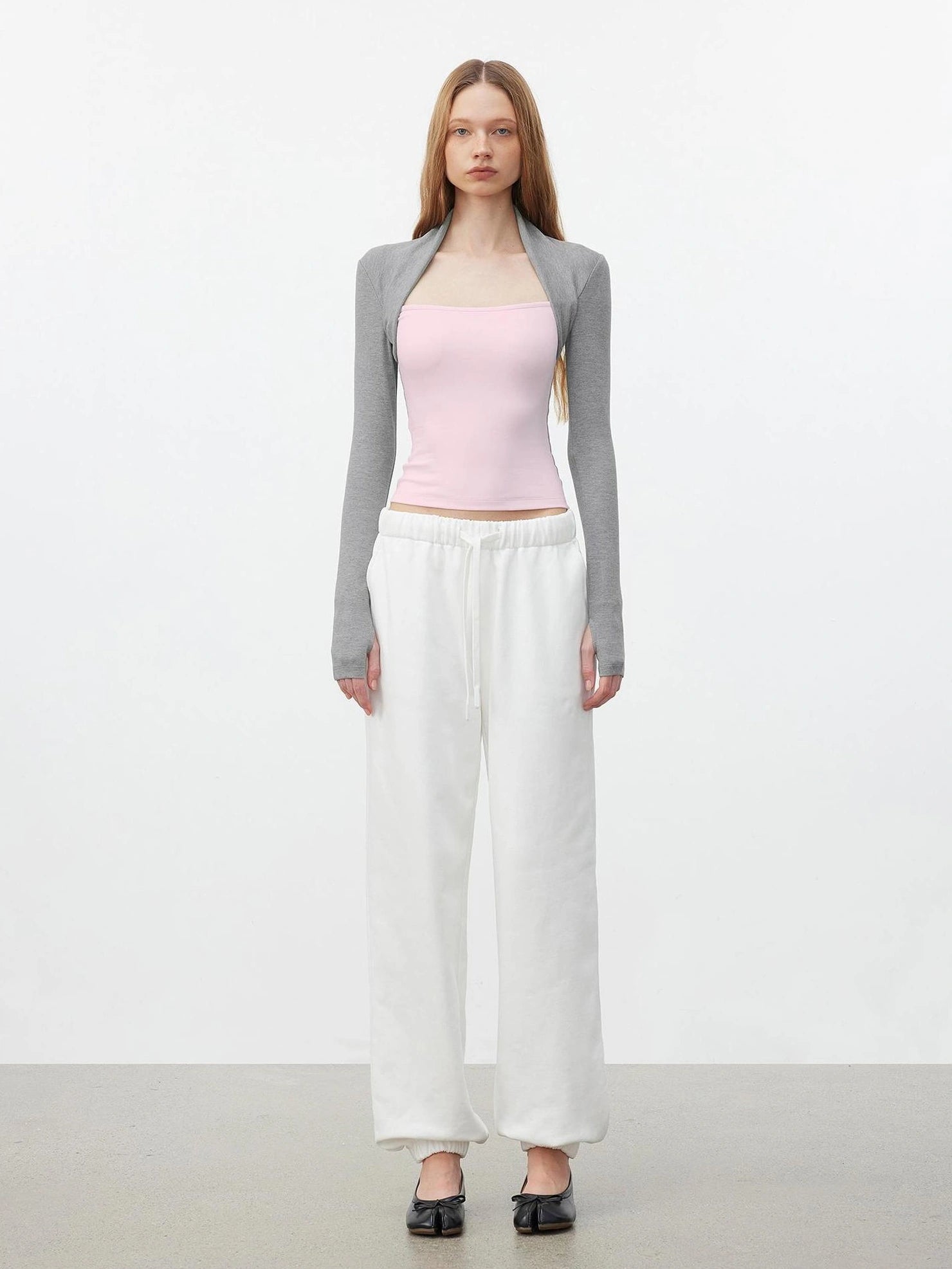 AFTADAWN Layered Sleeve Mock Two Tone Stretch Top T-shirt