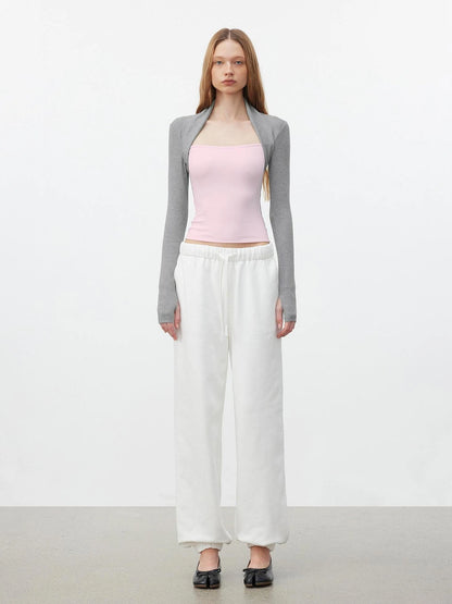 AFTADAWN Layered Sleeve Mock Two Tone Stretch Top T-shirt