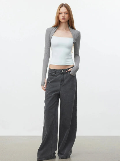 AFTADAWN Layered Sleeve Mock Two Tone Stretch Top T-shirt