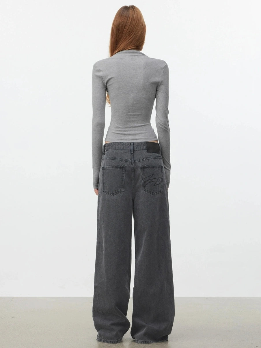 AFTADAWN Layered Sleeve Mock Two Tone Stretch Top T-shirt