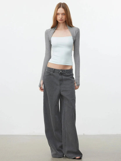 AFTADAWN Layered Sleeve Mock Two Tone Stretch Top T-shirt