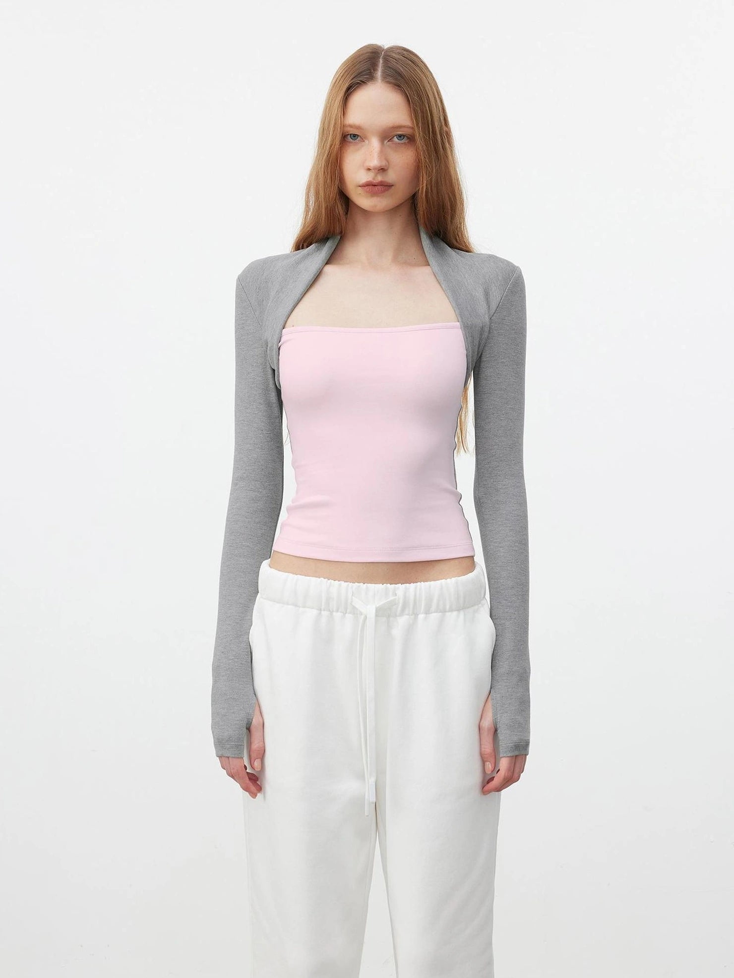 AFTADAWN Layered Sleeve Mock Two Tone Stretch Top T-shirt