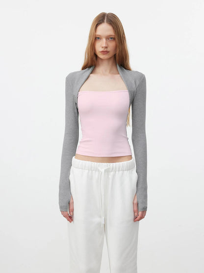 AFTADAWN Layered Sleeve Mock Two Tone Stretch Top T-shirt