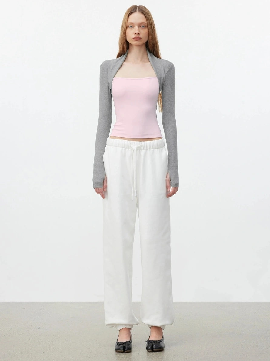 AFTADAWN Layered Sleeve Mock Two Tone Stretch Top T-shirt