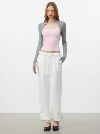 AFTADAWN Layered Sleeve Mock Two Tone Stretch Top T-shirt