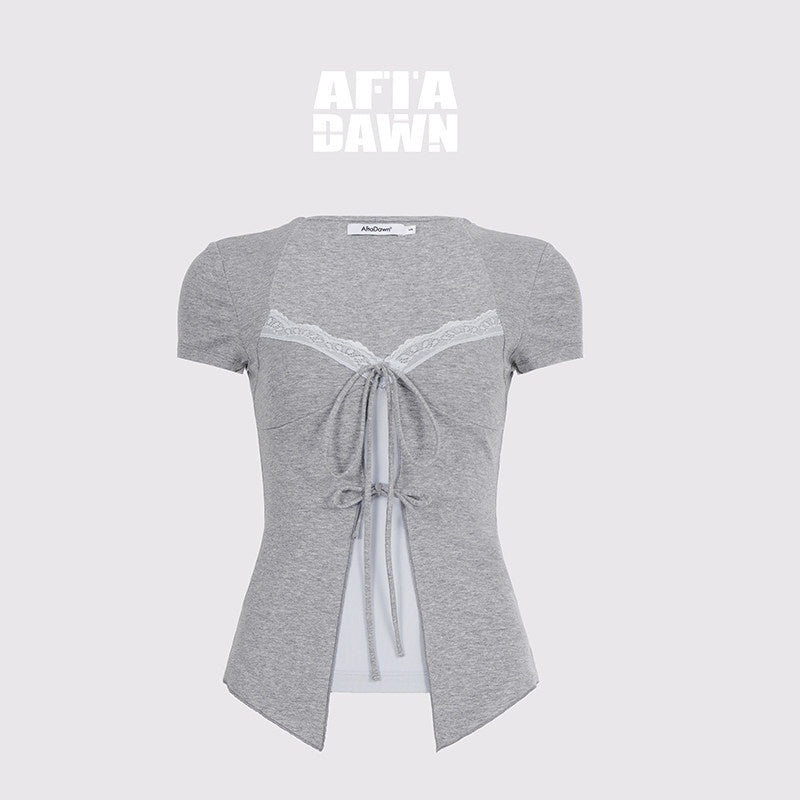AFTADAWN_Layered_V-neck_Lace_Tie_Front_Colorblock_Women&