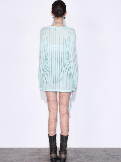 AFTADAWN Lazy Ribbed Knit Top With Drawstring