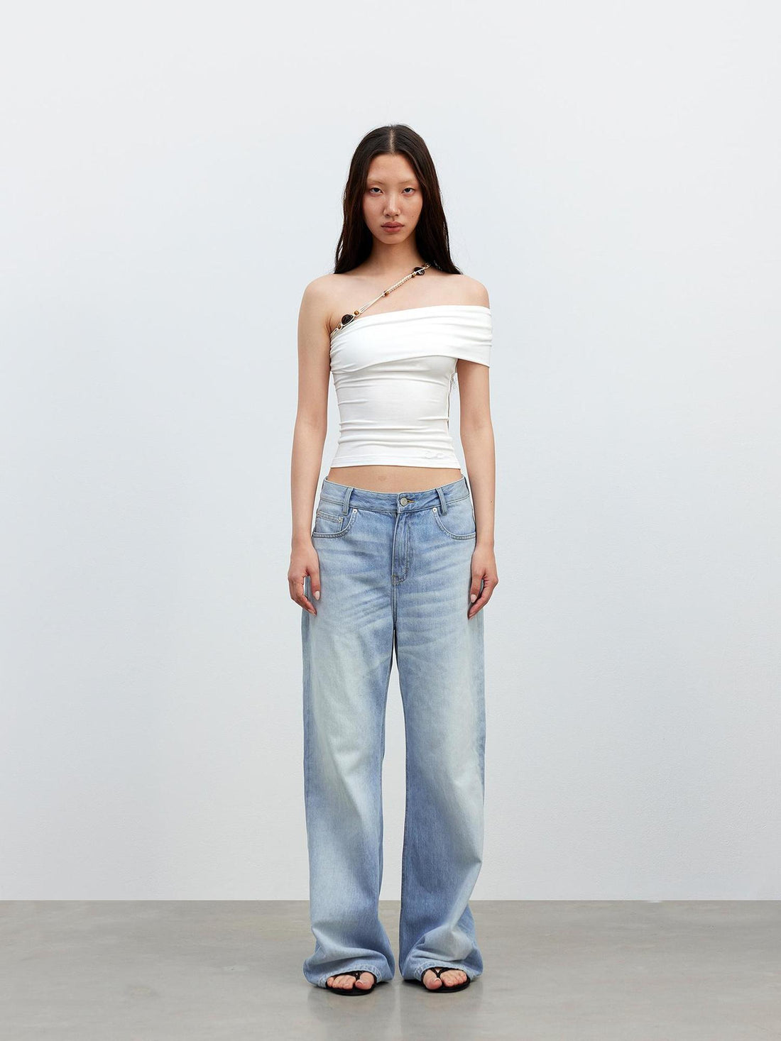 AFTADAWN Leisure Asymmetric Beaded Off Shoulder Top