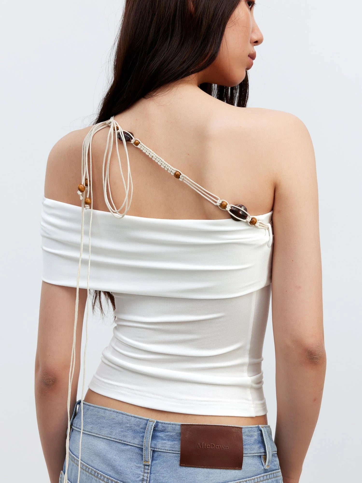 Leisure Asymmetric Beaded Off Shoulder Top