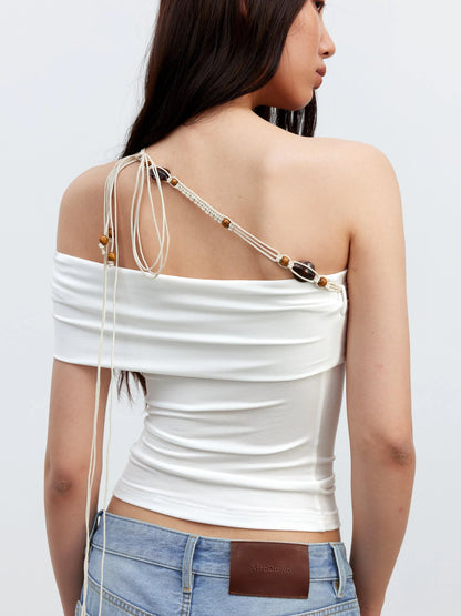Leisure Asymmetric Beaded Off Shoulder Top