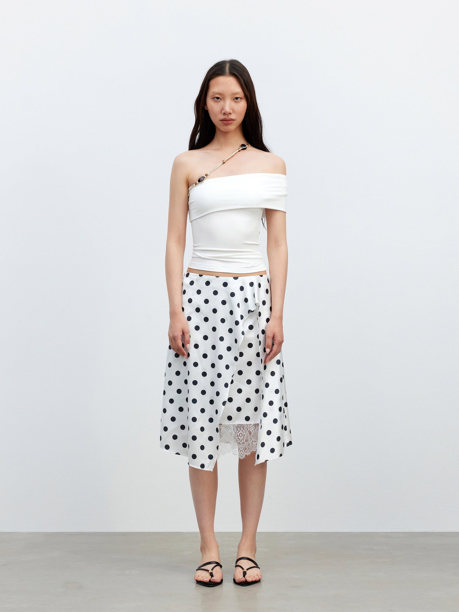 AFTADAWN Leisure Asymmetric Beaded Off Shoulder Top