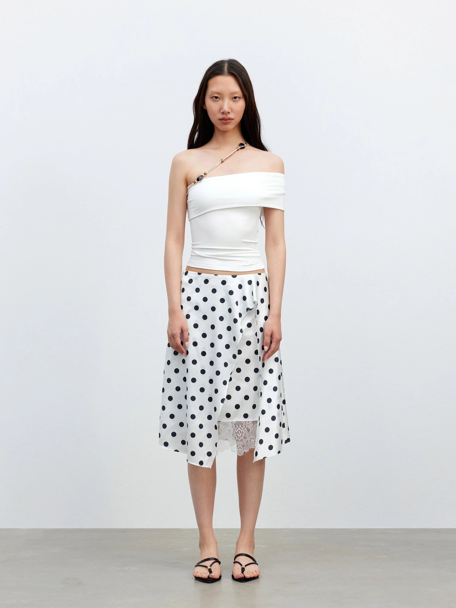 Leisure Asymmetric Beaded Off Shoulder Top