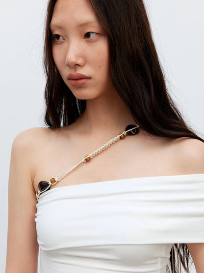 Leisure Asymmetric Beaded Off Shoulder Top