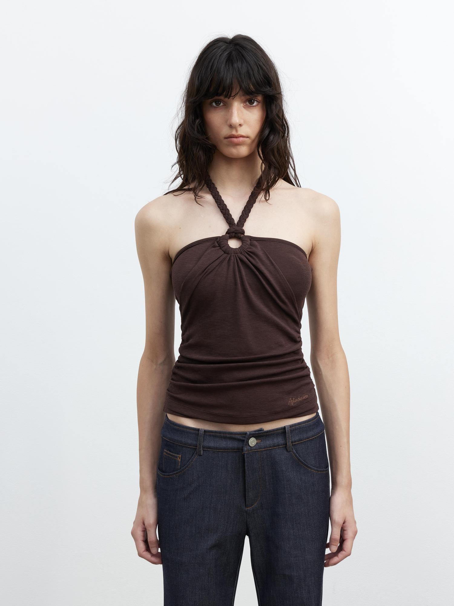 AFTADAWN Lenzing Modal Beaded Halter Top With Backless Design