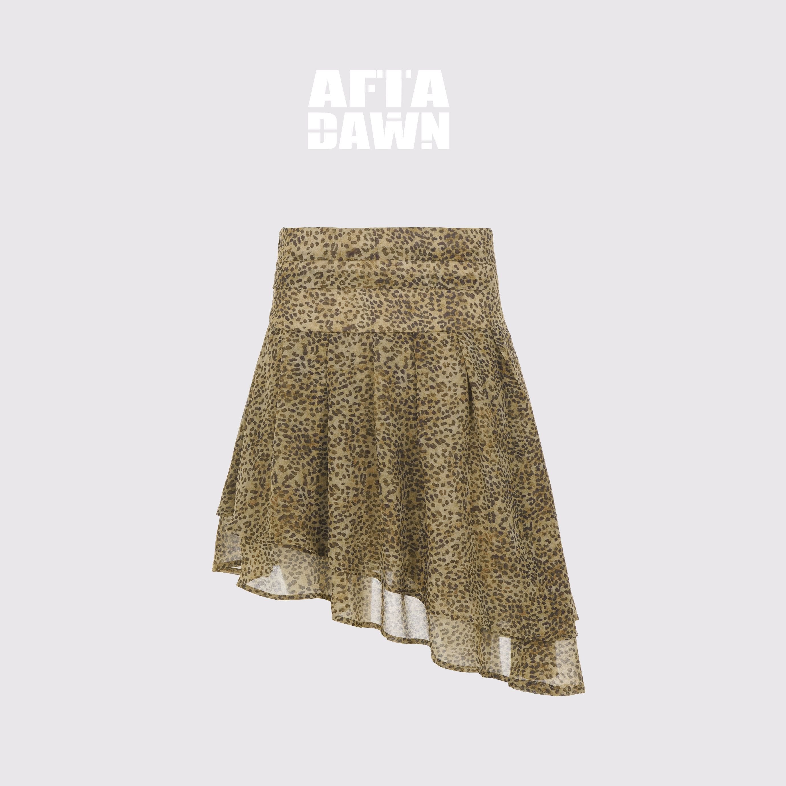 AFTADAWN_Leopard_Print_Asymmetric_Double_Layer_A_Line_Women&