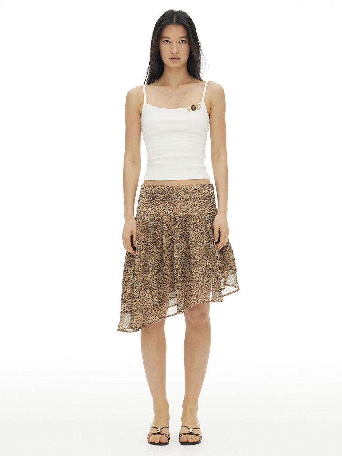 AFTADAWN Leopard Print Asymmetric Double Layer A Line Women&