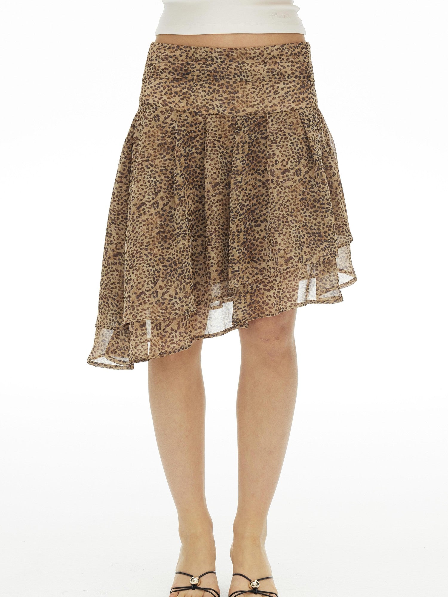 AFTADAWN Leopard Print Asymmetric Double Layer A Line Women&