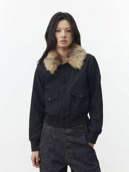 AFTADAWN Leopard Print Detachable Fur Collar Pockets Women&