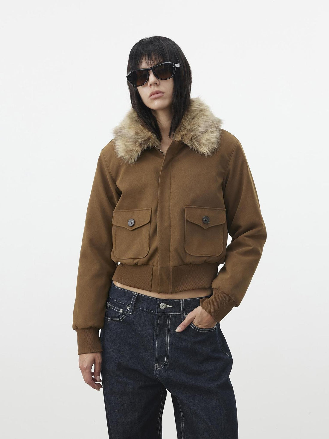 AFTADAWN Leopard Print Detachable Fur Collar Pockets Women&