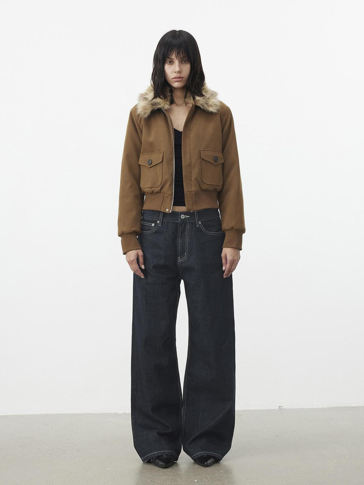 AFTADAWN Leopard Print Detachable Fur Collar Pockets Women&