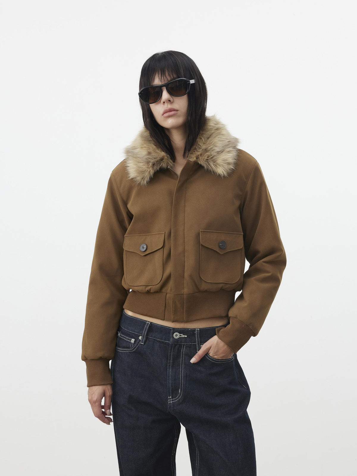 AFTADAWN Leopard Print Detachable Fur Collar Pockets Women&