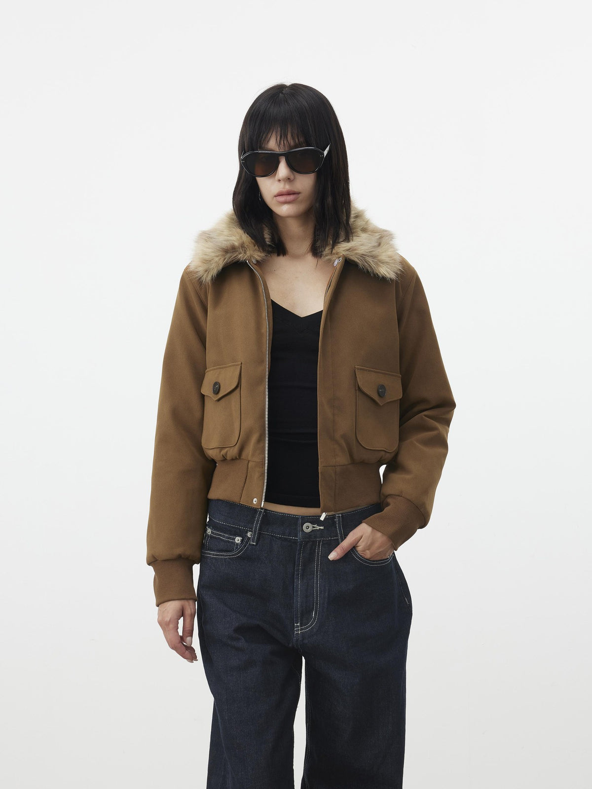 AFTADAWN Leopard Print Detachable Fur Collar Pockets Women&