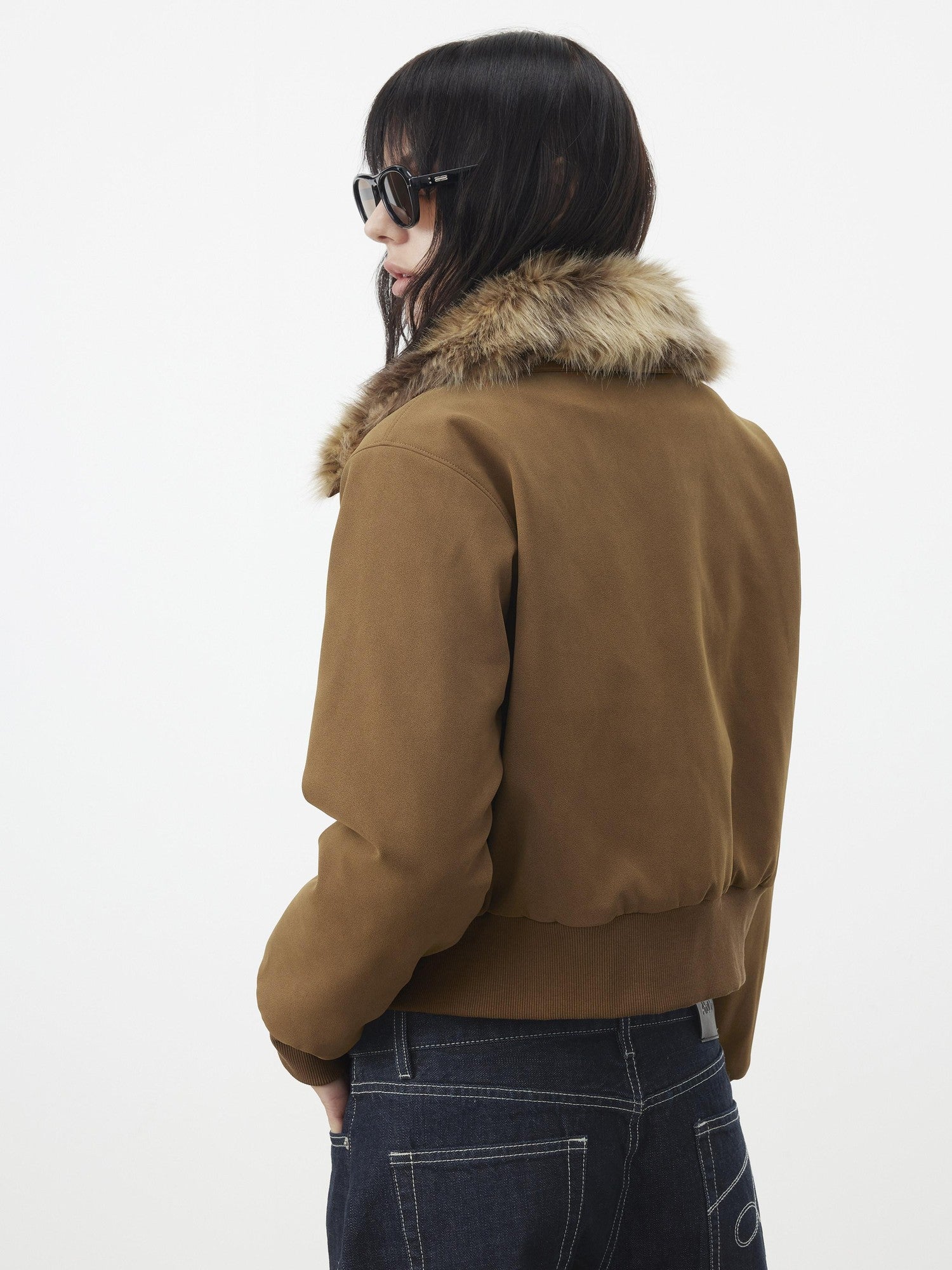 AFTADAWN Leopard Print Removable Fur Collar Quilted Women&