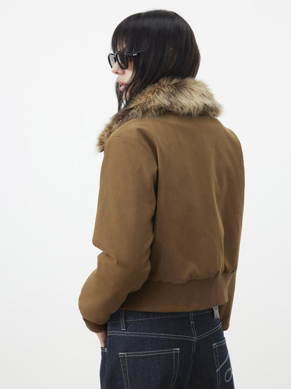 AFTADAWN Leopard Print Removable Fur Collar Quilted Women&