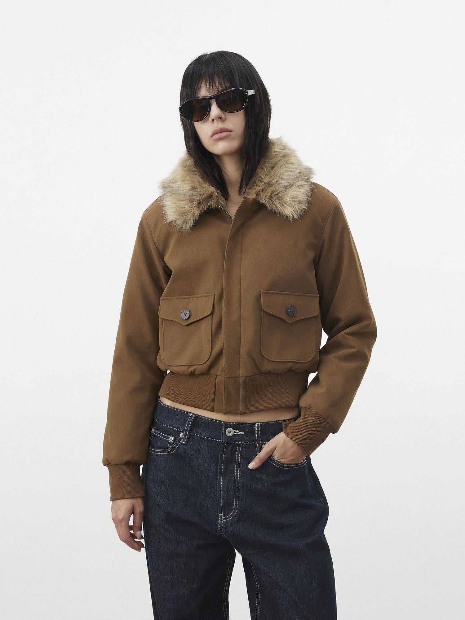 AFTADAWN Leopard Print Removable Fur Collar Quilted Women&