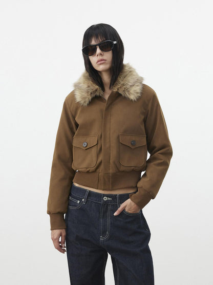 AFTADAWN Leopard Print Removable Fur Collar Quilted Women&