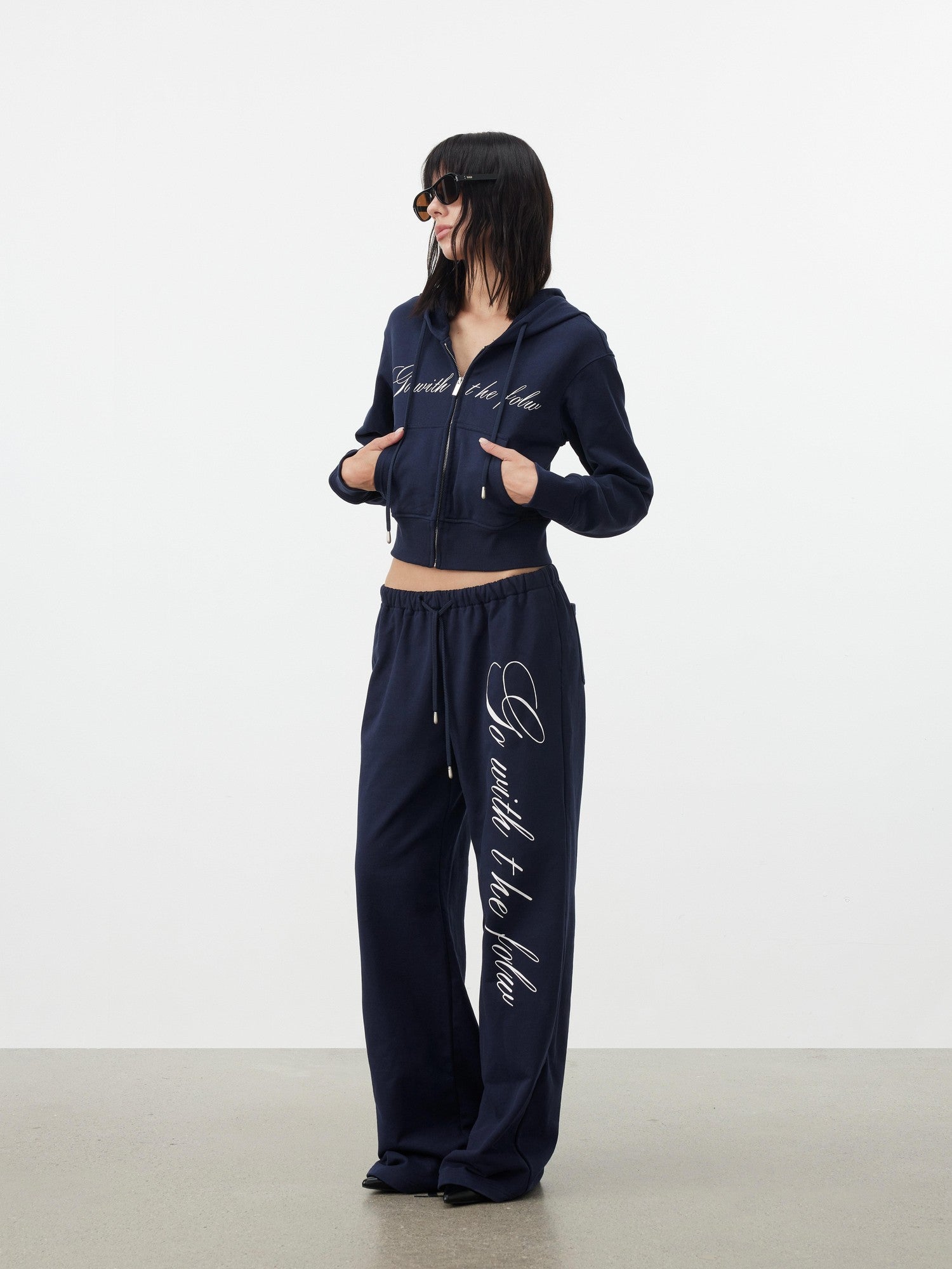 AFTADAWN Letter Embroidery Hooded Crop Loose Pants Women&