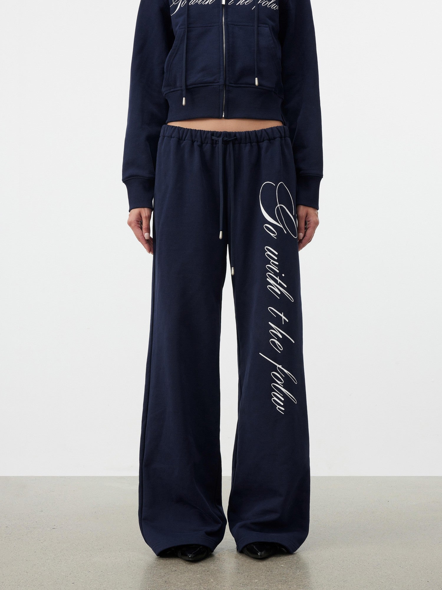 AFTADAWN Letter Embroidery Hooded Crop Loose Pants Women&