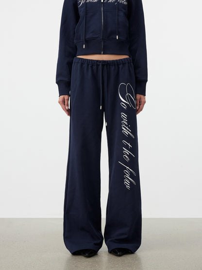 AFTADAWN Letter Embroidery Hooded Crop Loose Pants Women&