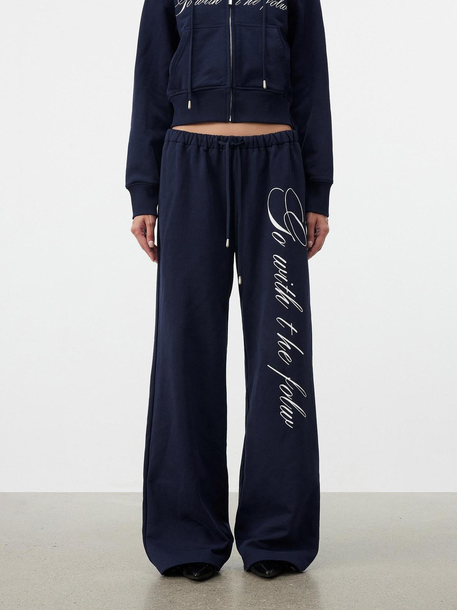 AFTADAWN Letter Embroidery Hooded Crop Loose Pants Women&