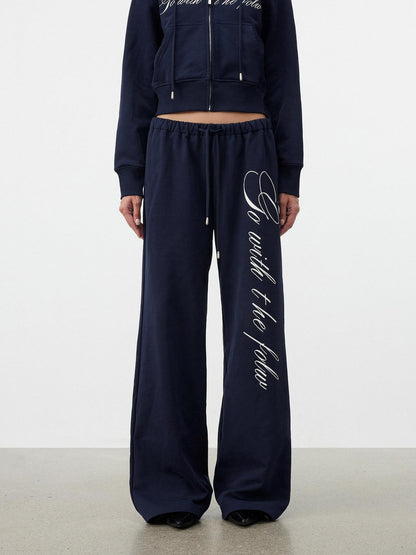 AFTADAWN Letter Embroidery Hooded Crop Loose Pants Women&