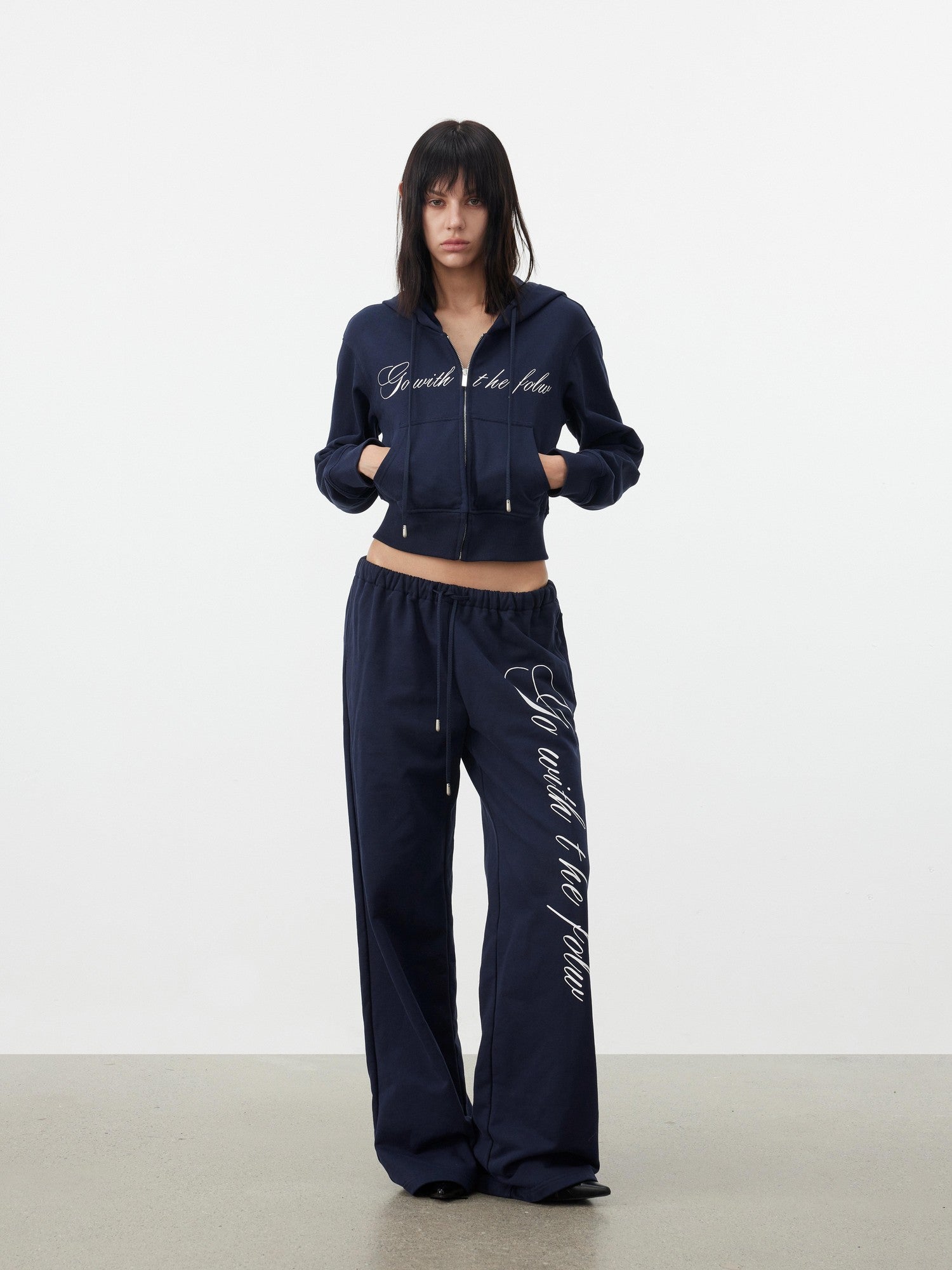 AFTADAWN Letter Embroidery Hooded Crop Loose Pants Women&