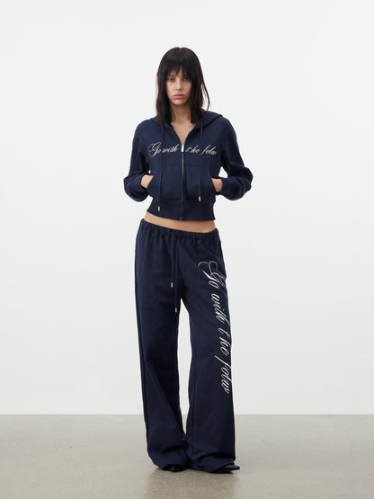 AFTADAWN Letter Embroidery Hooded Crop Loose Pants Women&