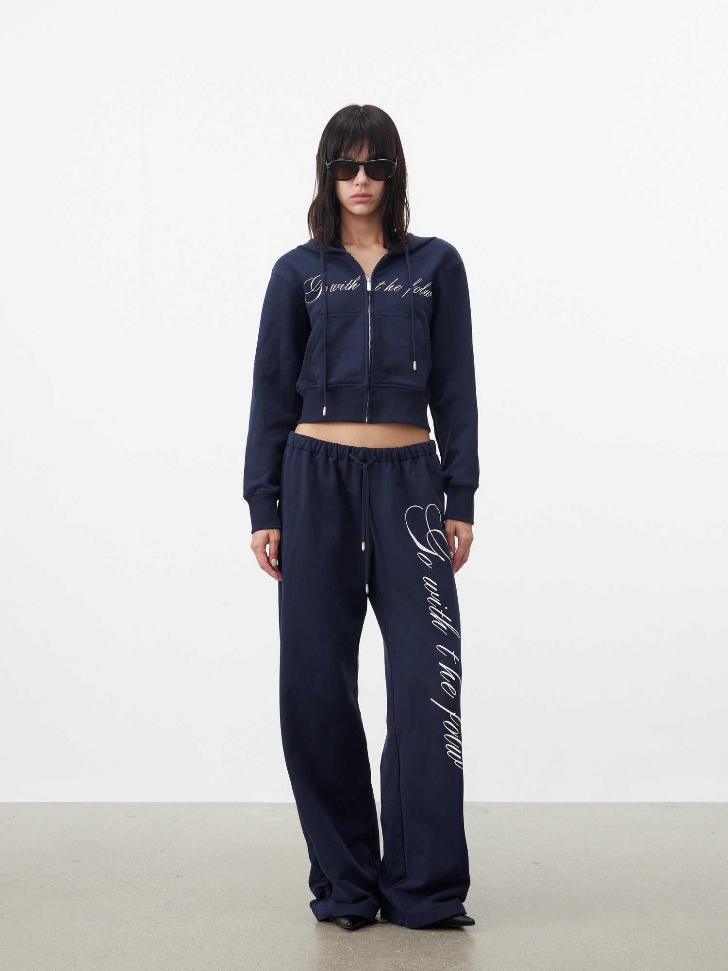 AFTADAWN Letter Embroidery Hooded Crop Loose Pants Women&