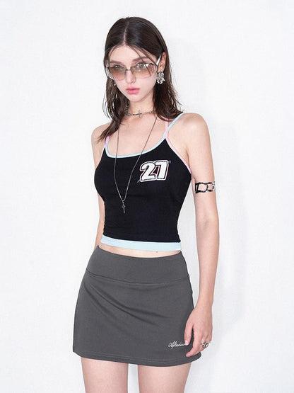 AFTADAWN Letter Print Contrast Halter Top