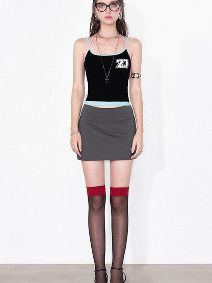 AFTADAWN Letter Print Contrast Halter Top