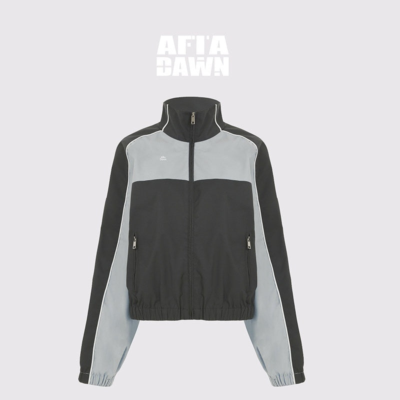 AFTADAWN_Light_Blue_Colorblock_Raglan_Stand_Collar_Zipper_Women&
