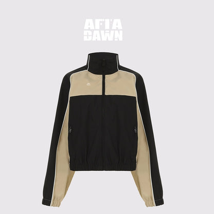 AFTADAWN_Light_Blue_Colorblock_Raglan_Stand_Collar_Zipper_Women&