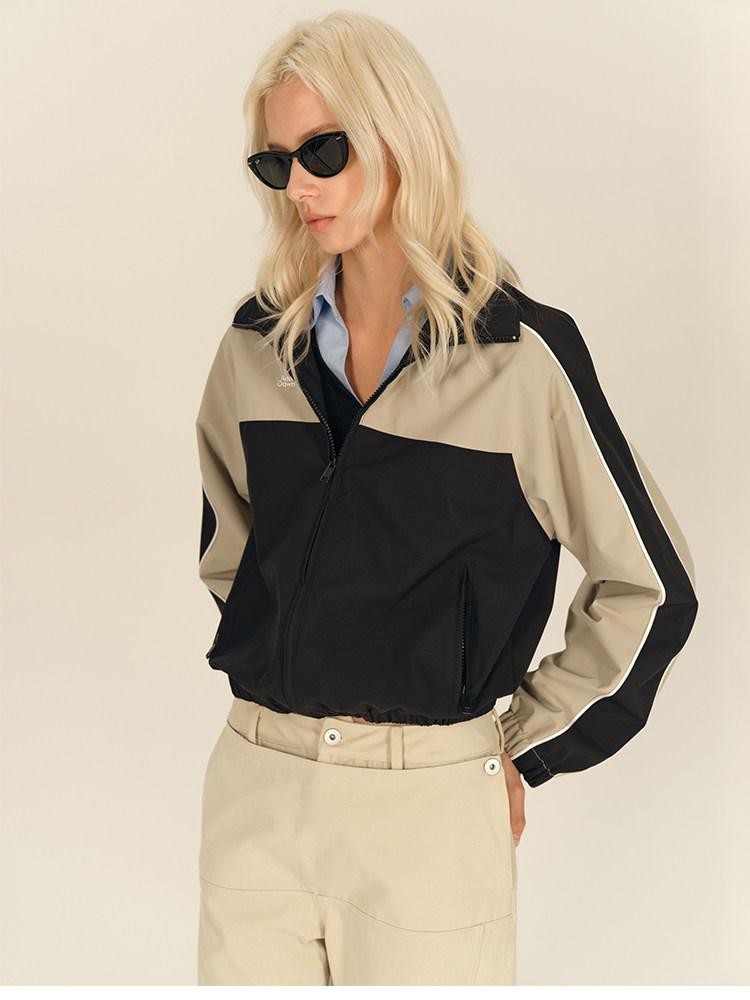 AFTADAWN Light Blue Colorblock Raglan Stand Collar Zipper Women&
