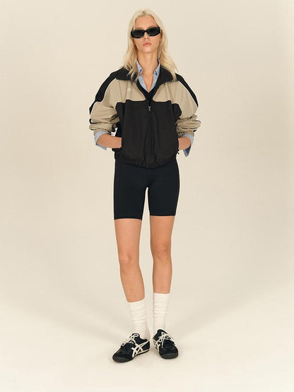 AFTADAWN Light Blue Colorblock Raglan Stand Collar Zipper Women&